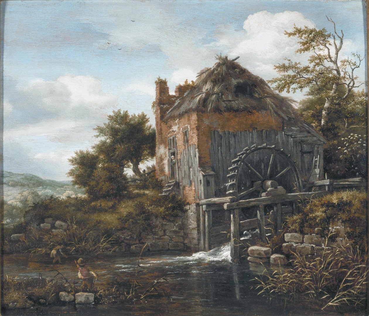 Landscape with a Watermill and Men Cutting Reed by Jacob van Ruisdael