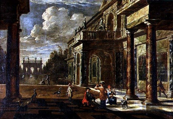 Musicians outside Renaissance Palaces by Jacob Balthasar Peeters