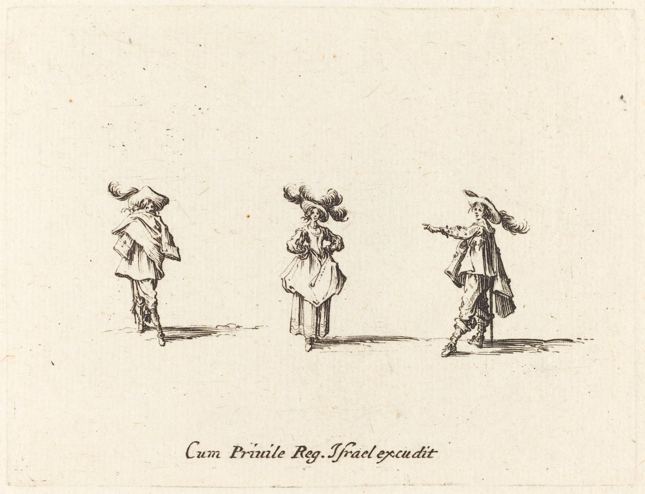 Lady with Large Plumes, and Two Gentlemen by Jacques Callot