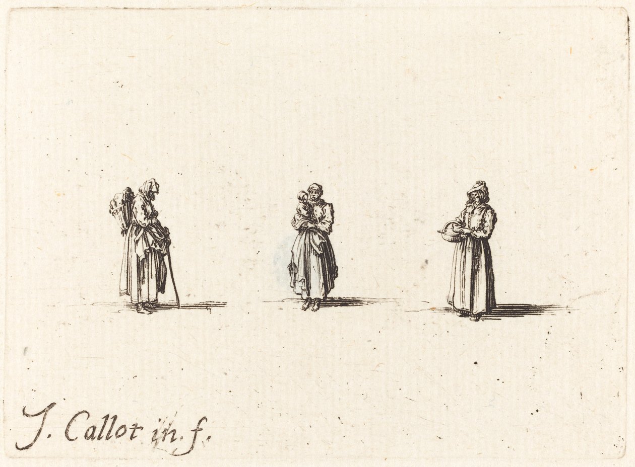 Three Women, One Holding a Child by Jacques Callot