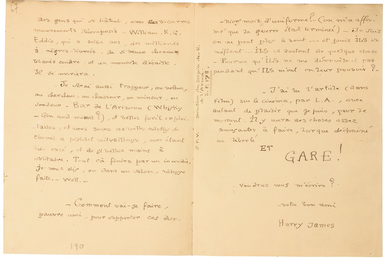 Autograph war letter by Jacques Vache