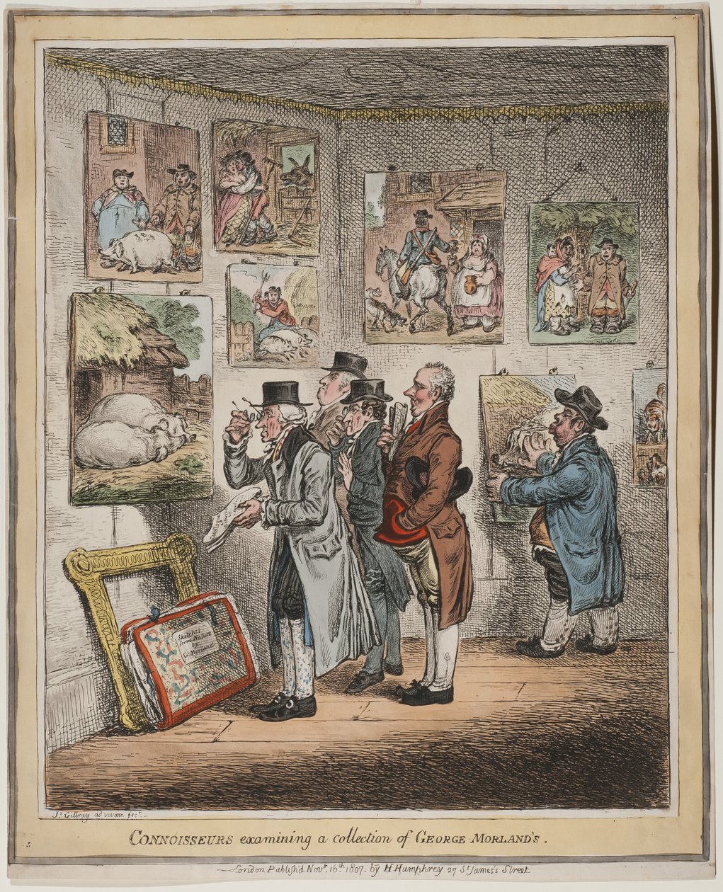 Connoisseurs Examining a Collection of George Morland’s, published by Hannah Humphrey by James Gillray