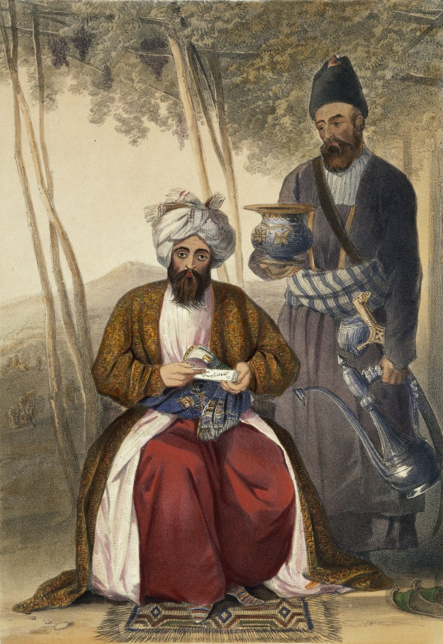 Mahommed Naib Shurreef, a Celebrated Kuzzilbach Chief of Caubul and his Peshkhidmut or Head Attendant, plate 15 from 