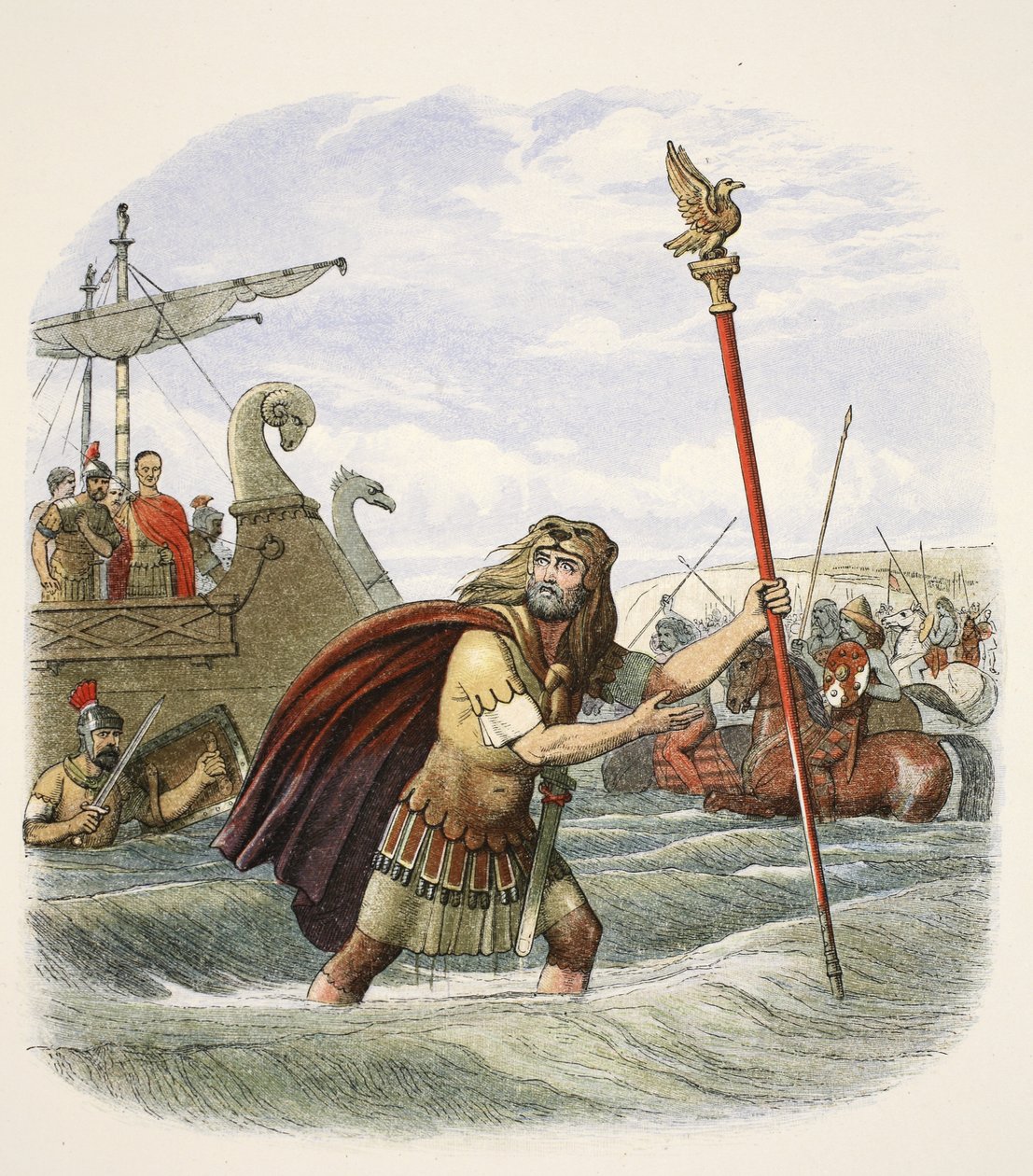 The Roman Standard Bearer of the Tenth Legion Landing in Britain, 55 BC, from A Chronicle of England BC 55 to AD 1485, Published London, 1863 by James William Edmund Doyle