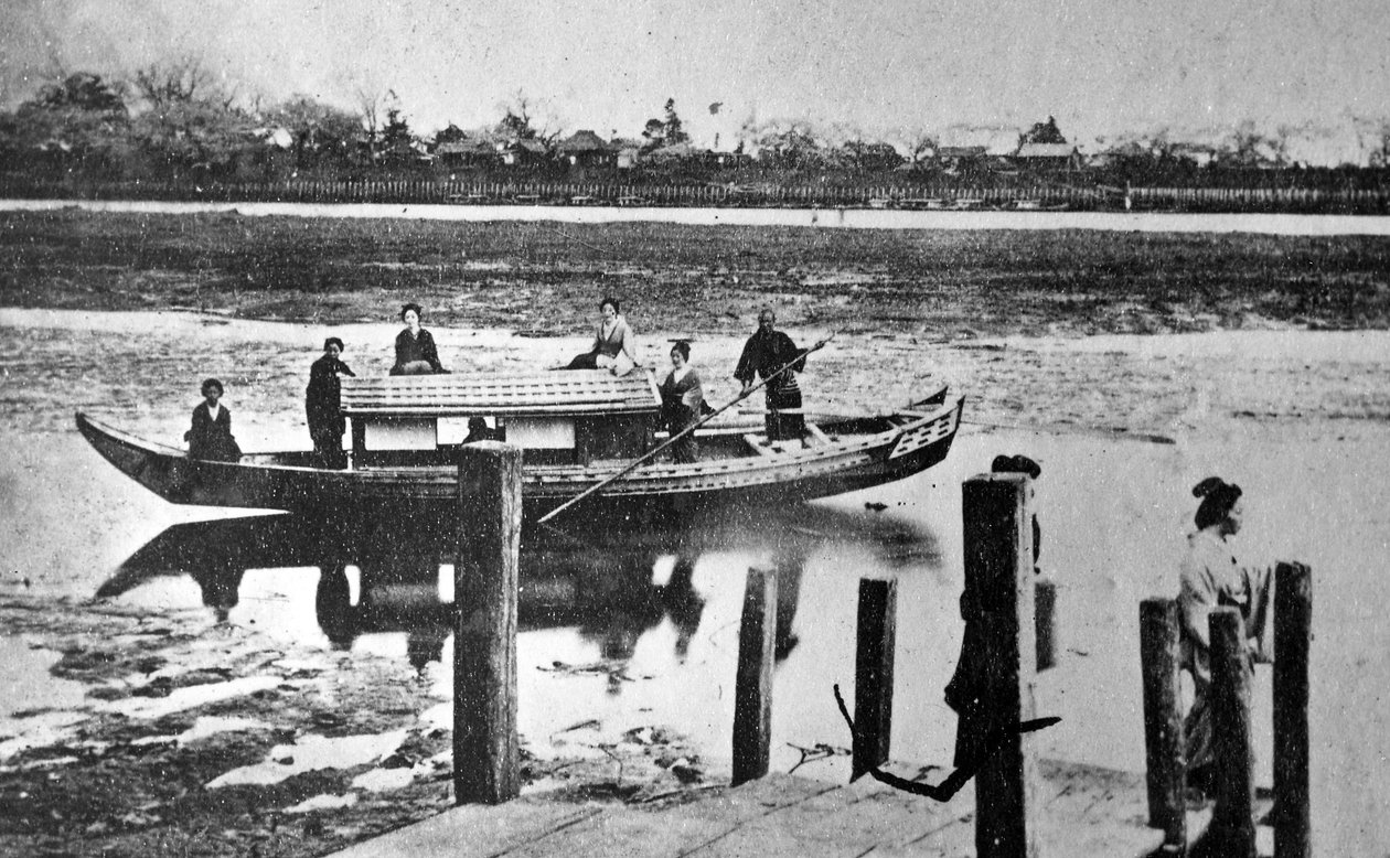 Geisha Girls Aboard a Boat on the Sumida River Edo, c.1860s by Japanese Photographer