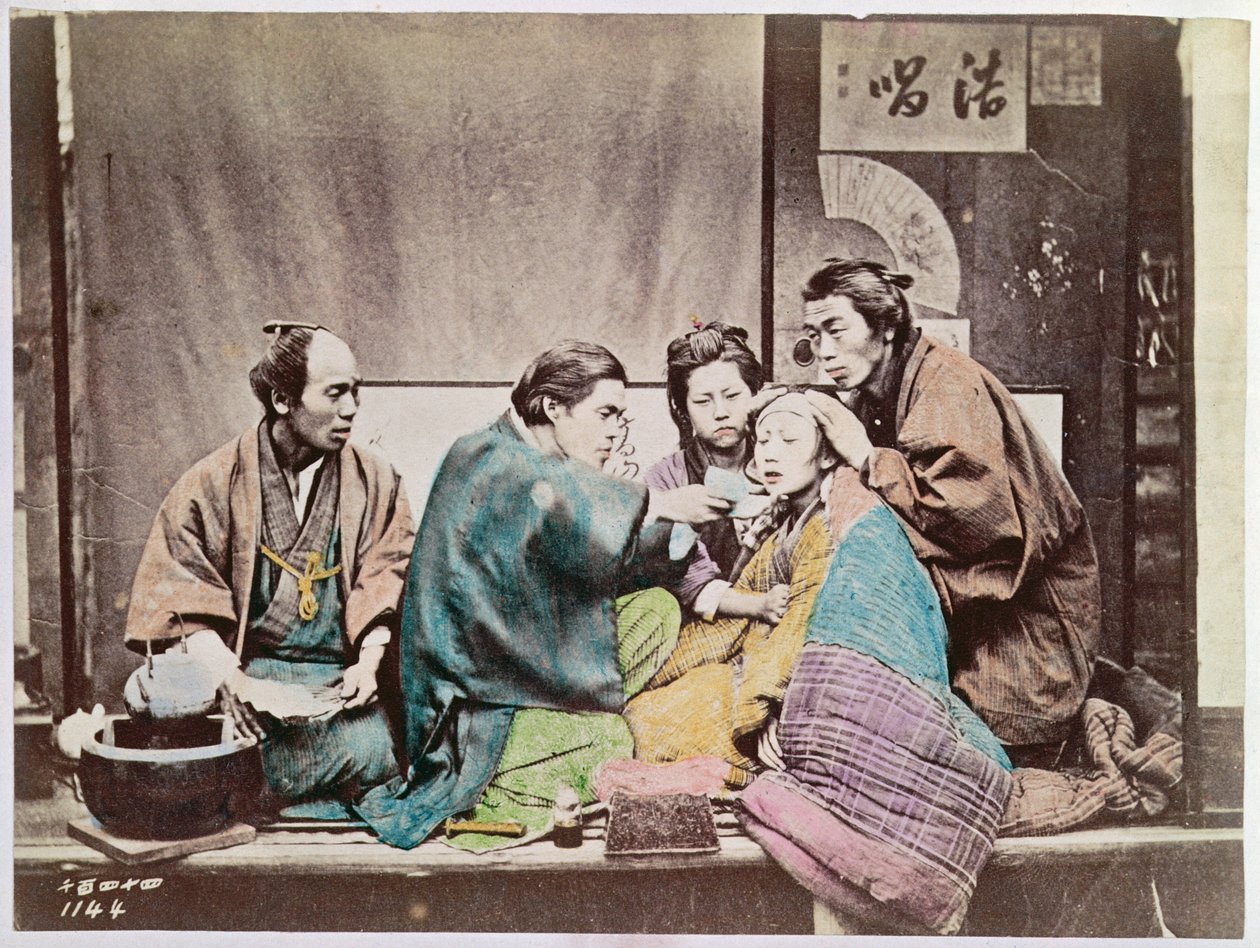 Scene of traditional medicine, c.1880 by Japanese Photographer