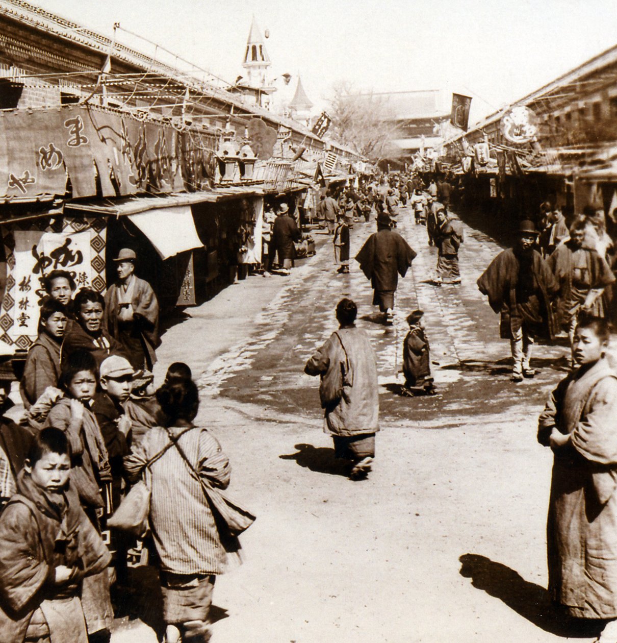 Street Scene in the Asakusa district of Tokyo, Japan, c.1900 by Japanese Photographer