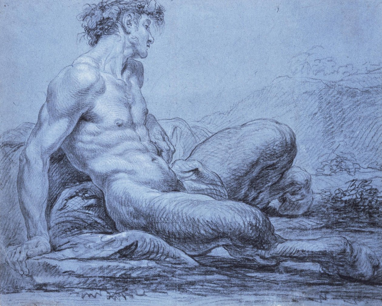 A Seated Faun by Jean Bernard Restout
