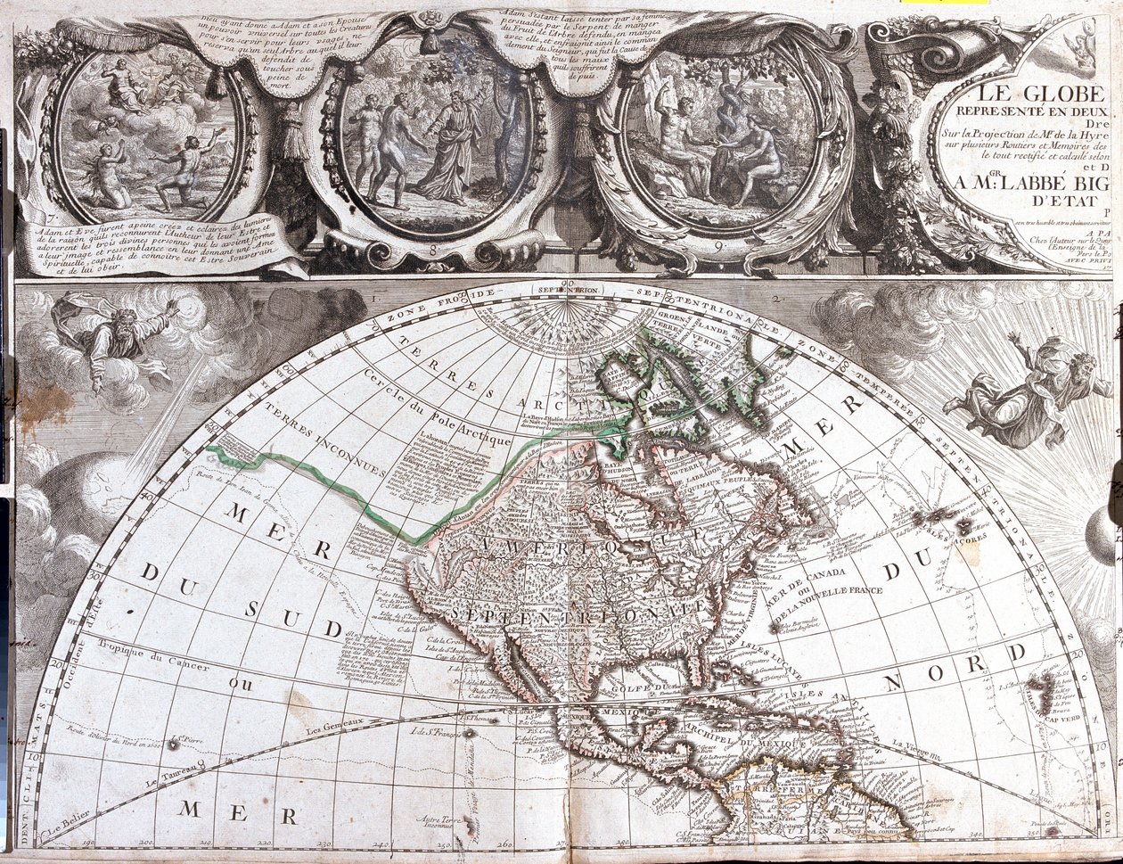 Map of the northern hemisphere by Jean Baptiste Nolin