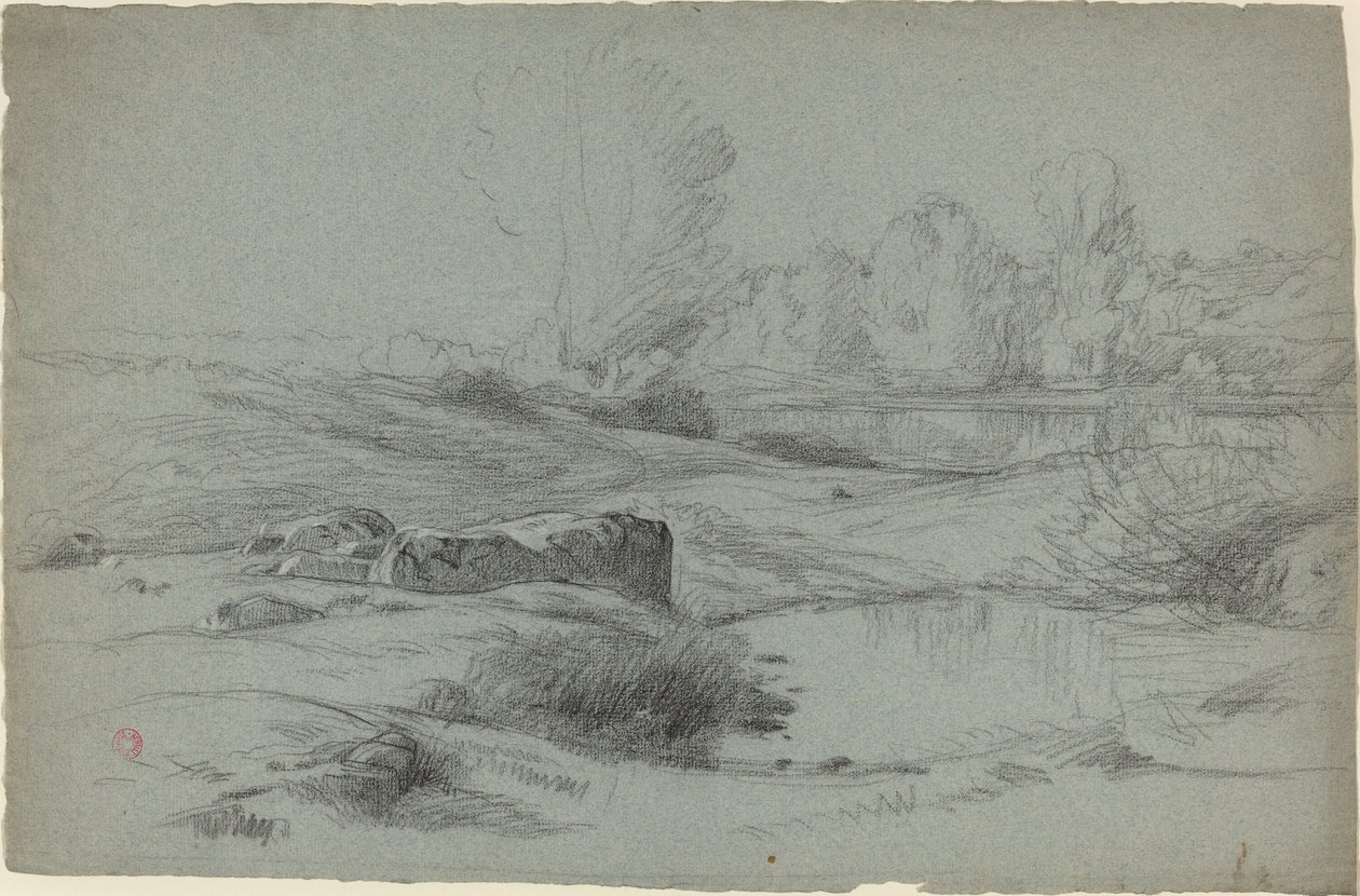 A Rocky Meadow by a River by Jean Achille Benouville