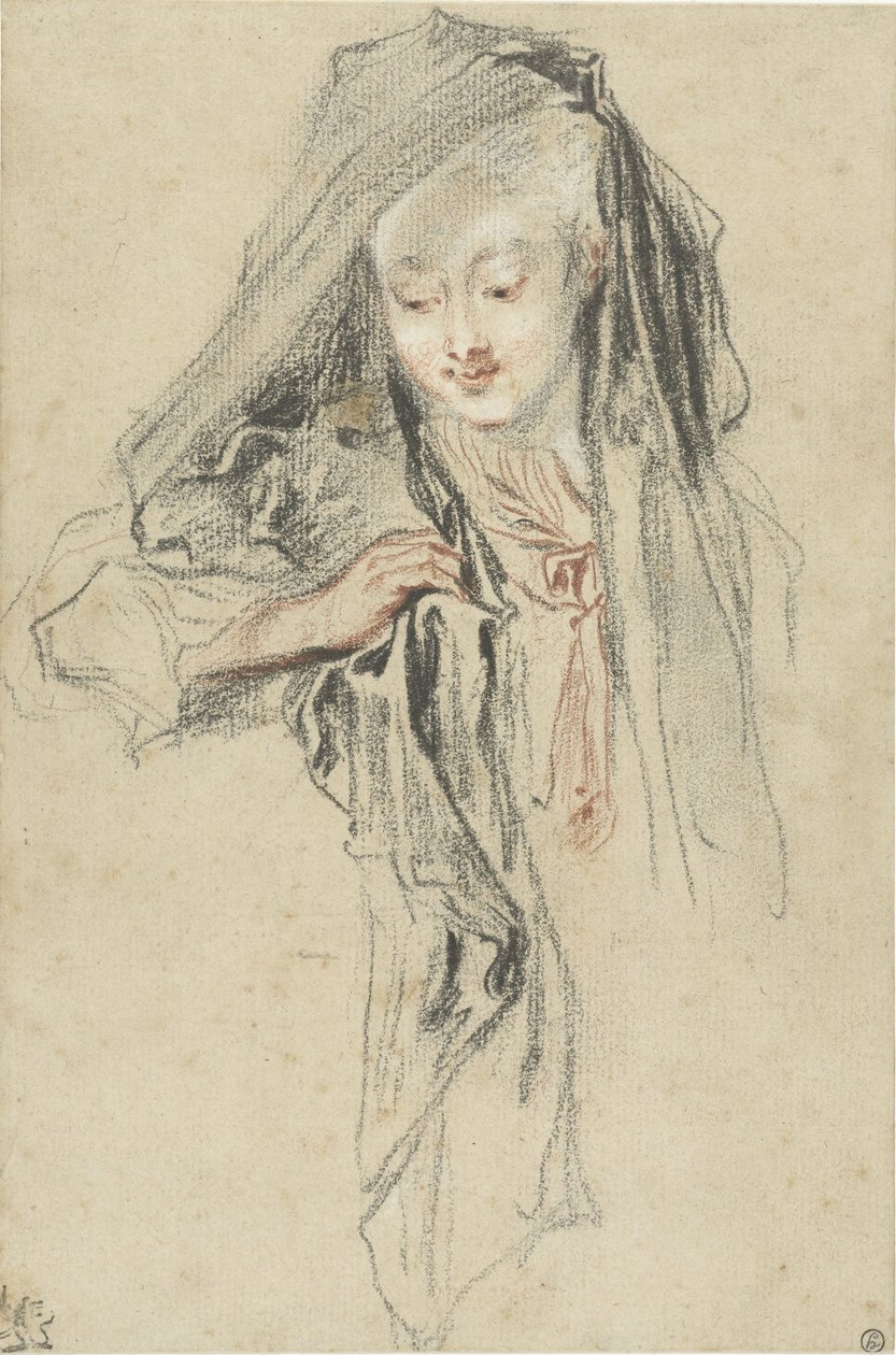 Woman with Veil by Jean Antoine Watteau