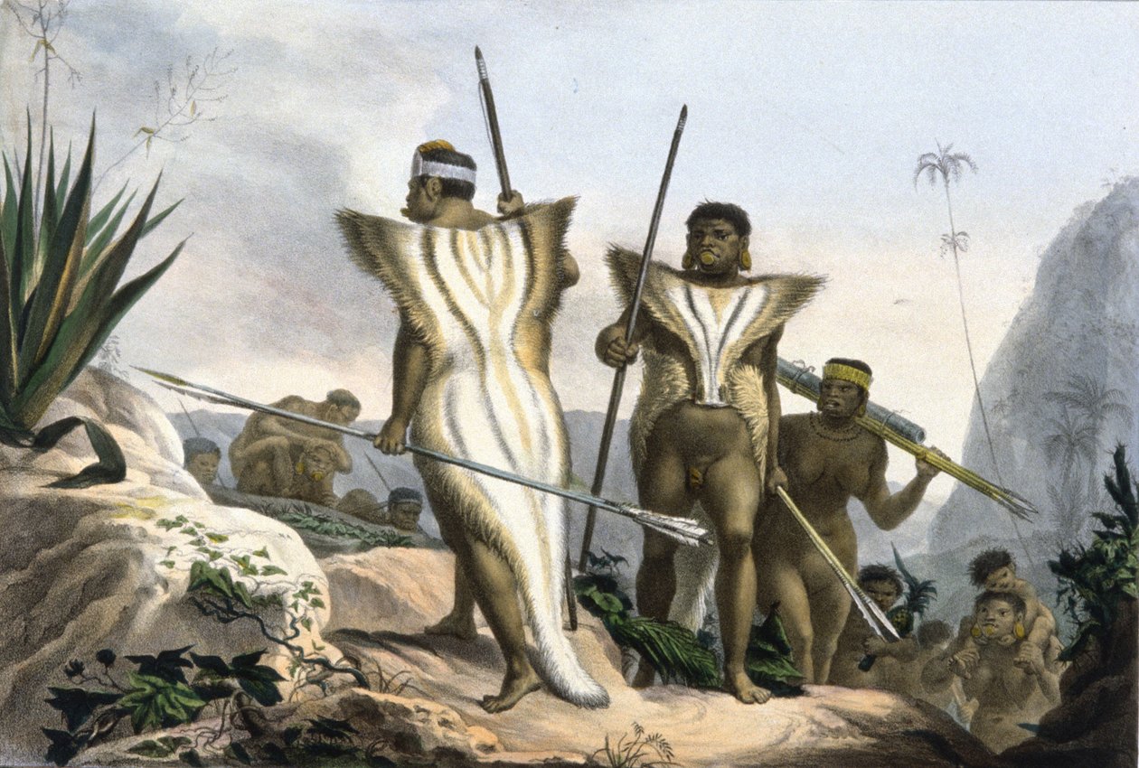 Brazil Indians Wearing Animal Skins by Jean Baptiste Debret