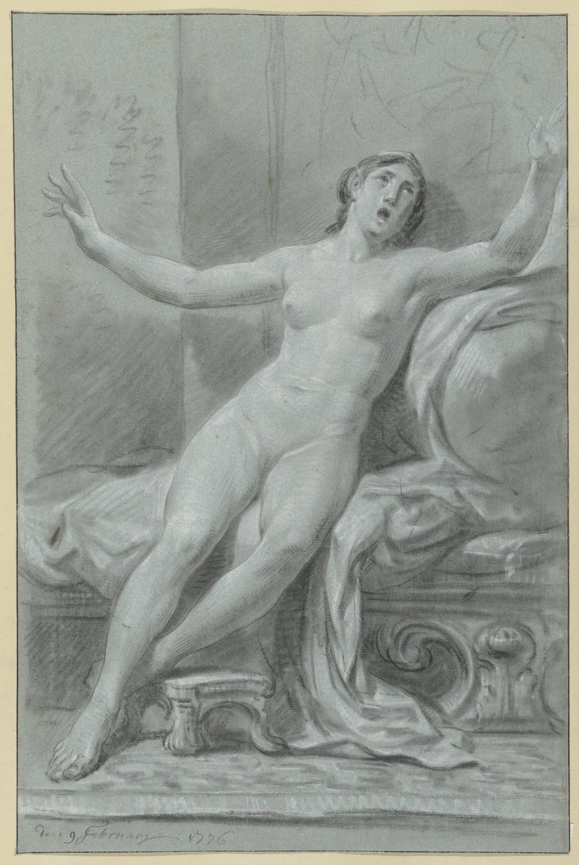 Seated Female Nude, with Raised Arms by Jean Grandjean