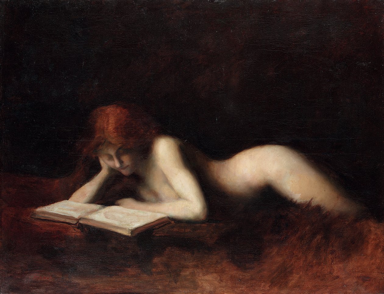 Reclining Nude Woman Reading a Book by Jean Jacques Henner