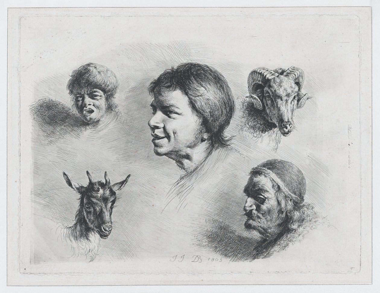 Study of Five Heads by Jean Jacques de Boissieu