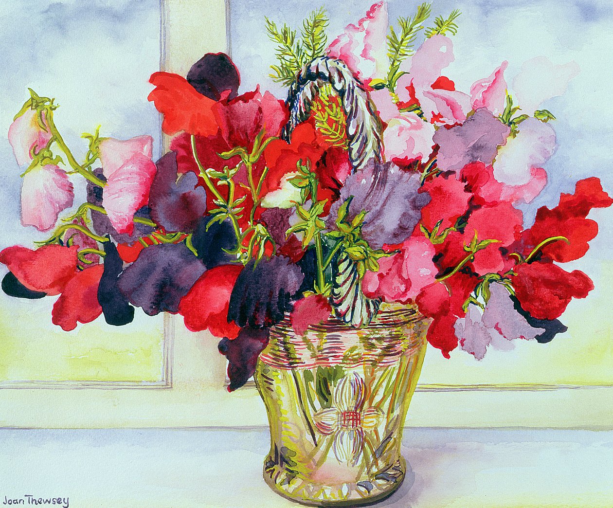 Sweet Peas in a Vase by Joan Thewsey
