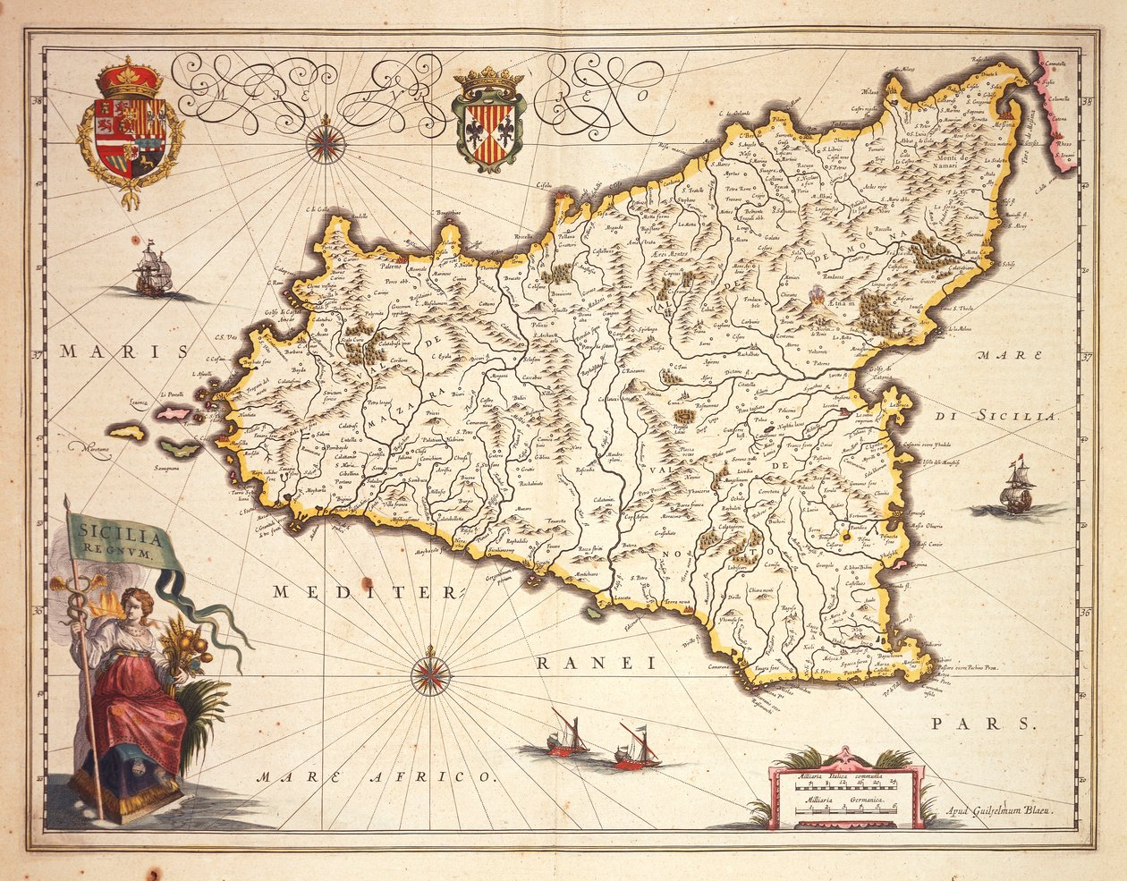 Map of Sicily region by Joan Blaeu