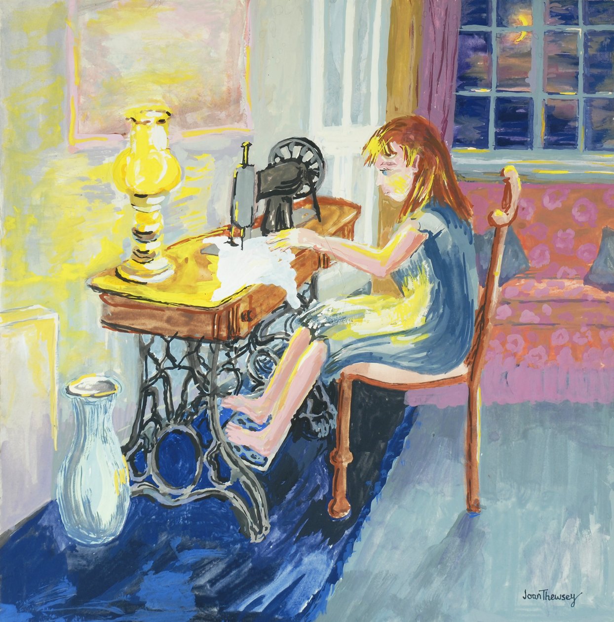 Girl Sewing by Joan Thewsey