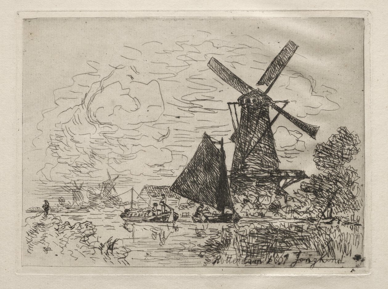 Windmills in Holland by Johan Barthold Jongkind