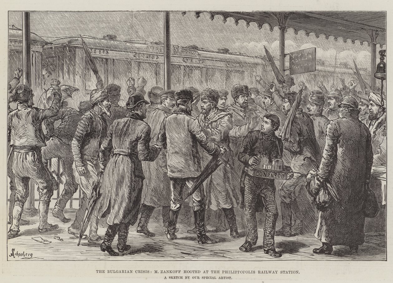 The Bulgarian Crisis, M Zankoff hooted at the Philippopolis Railway Station by Johann Nepomuk Schonberg