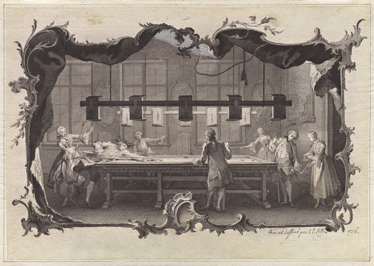 Ladies and Gentlemen Playing Billiards by Johann Esaias Nilson