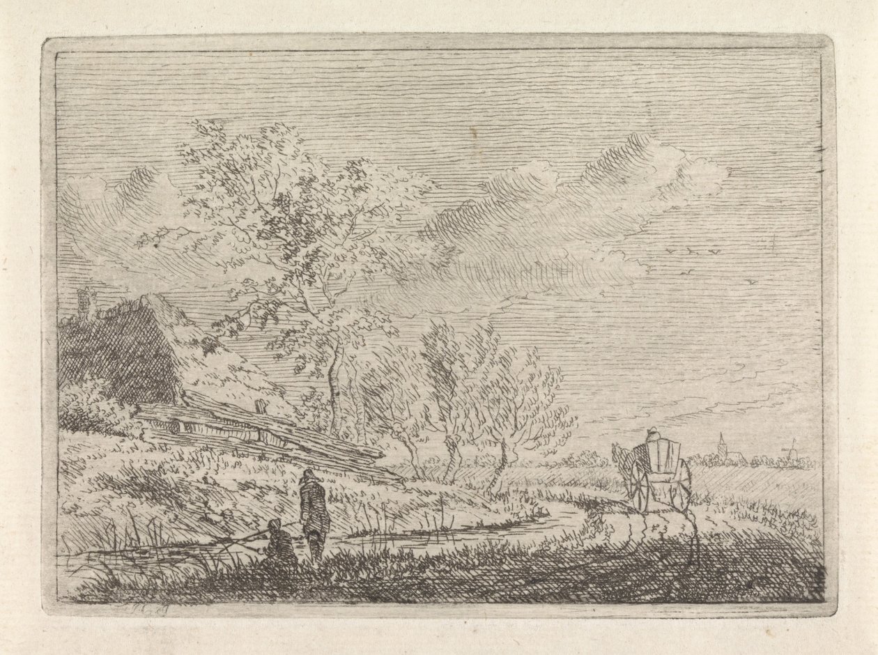 Landscape with Cart and Two Fishermen by Johannes Christiaan Janson