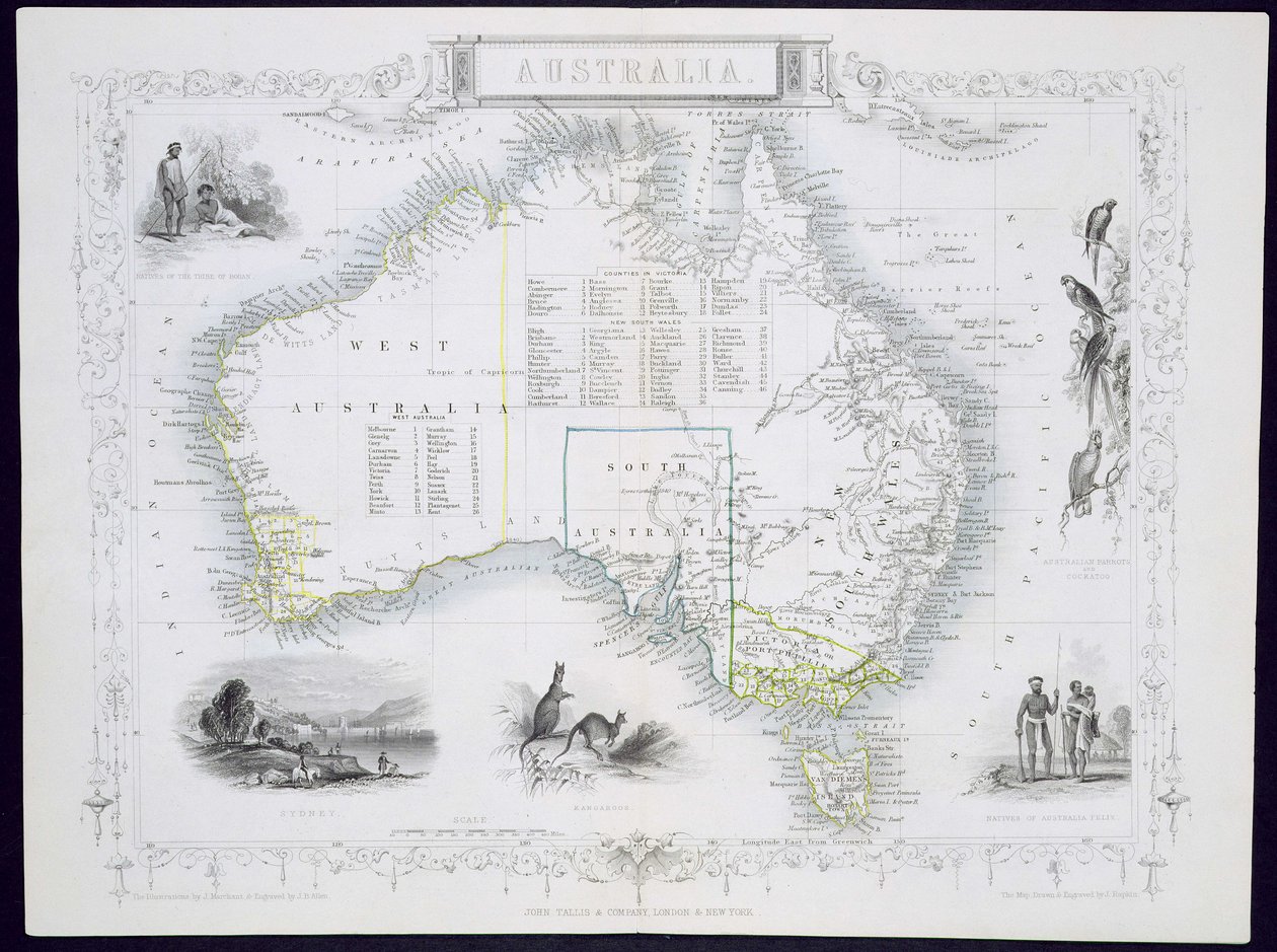 Australia, from a Series of World Maps Published by John Tallis and Co., London and New York, 1850s by John Rapkin