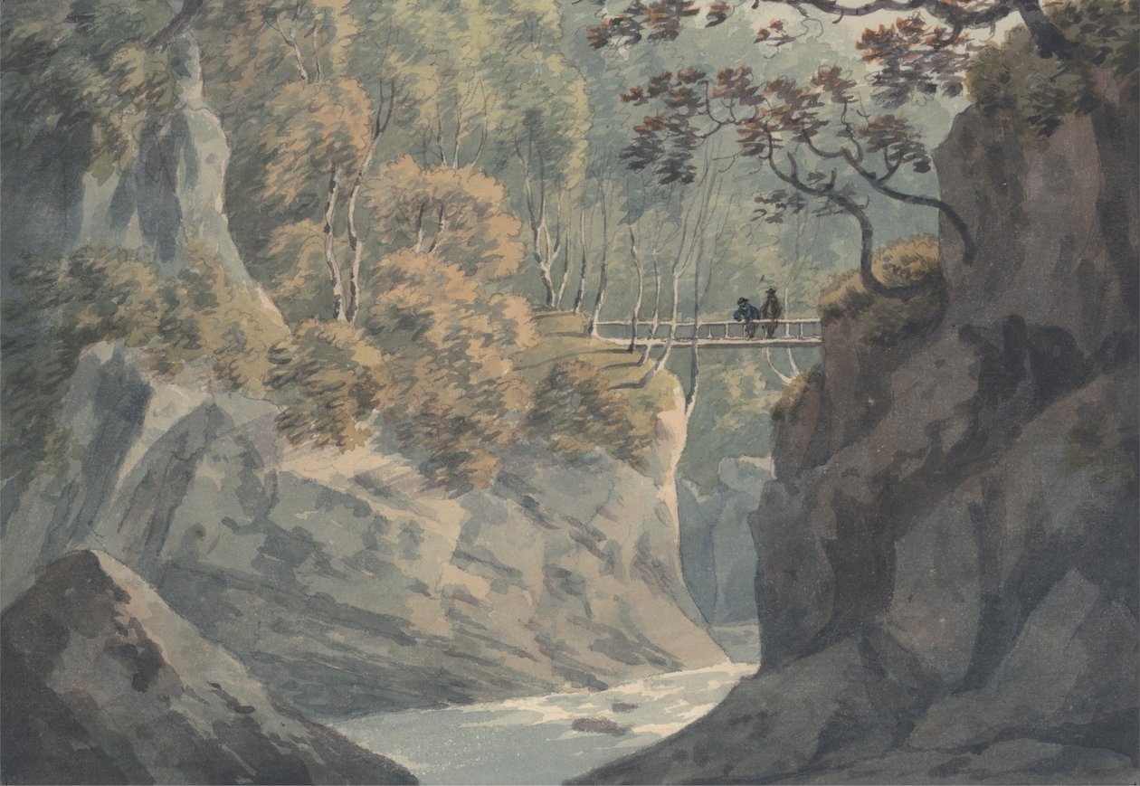 Alpine Bridge and Woodland Scenery Near Pistil y Maw by John Warwick Smith