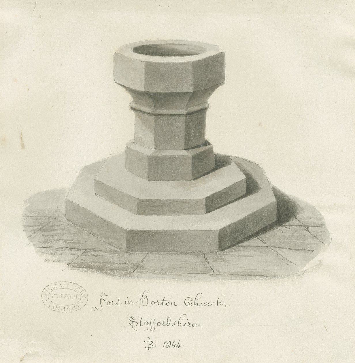Font in Horton Church by John Buckler