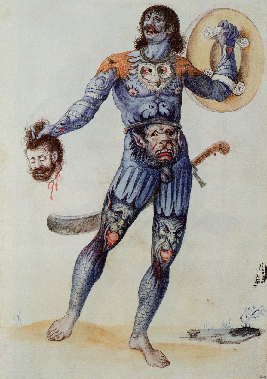 Pictish Man holding a Human Head by John White
