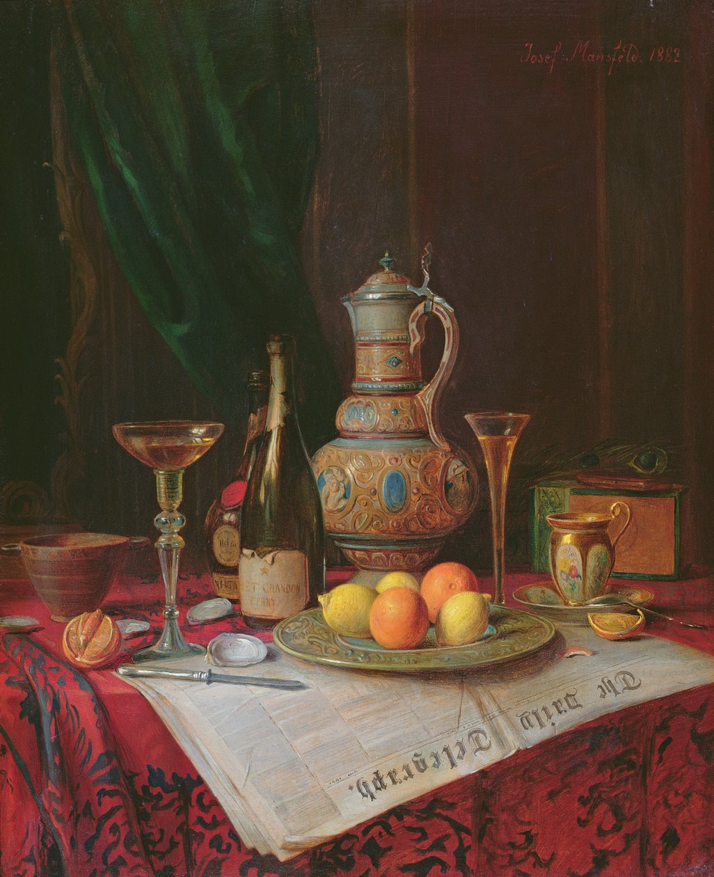 Still Life with a Bottle of Champagne, 1882 by Josef Mansfeld