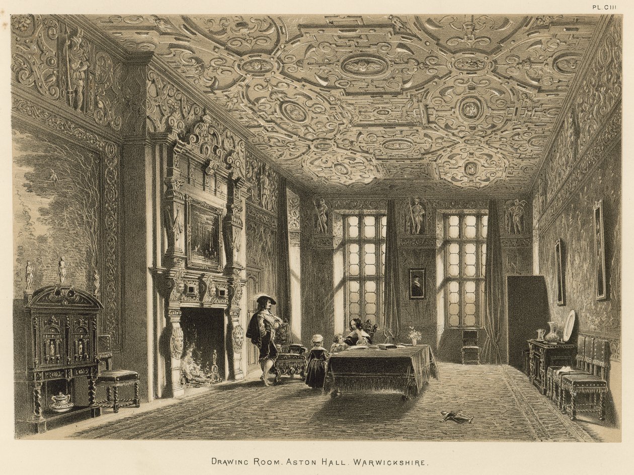 Drawing Room, Aston Hall, Warwickshire by Joseph Nash