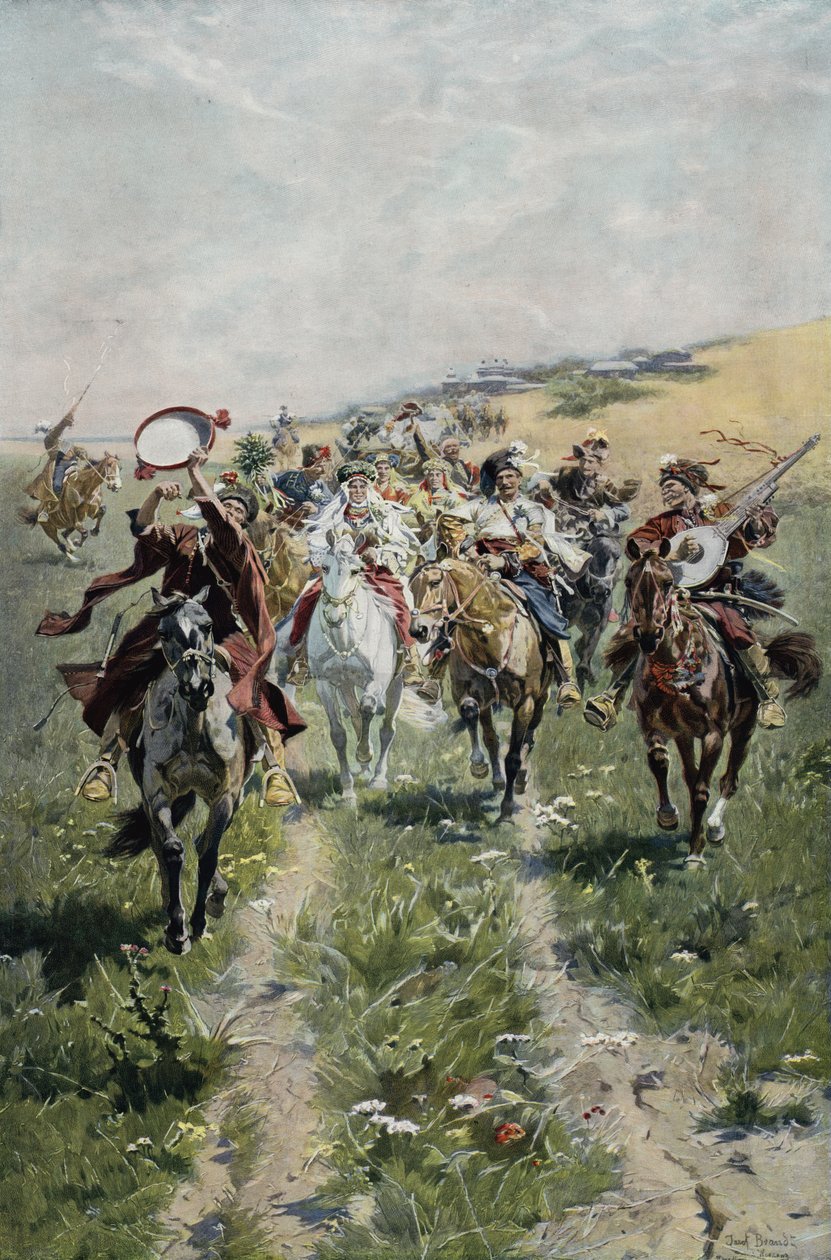 Ukrainian Cossack bridal procession by Jozef Brandt