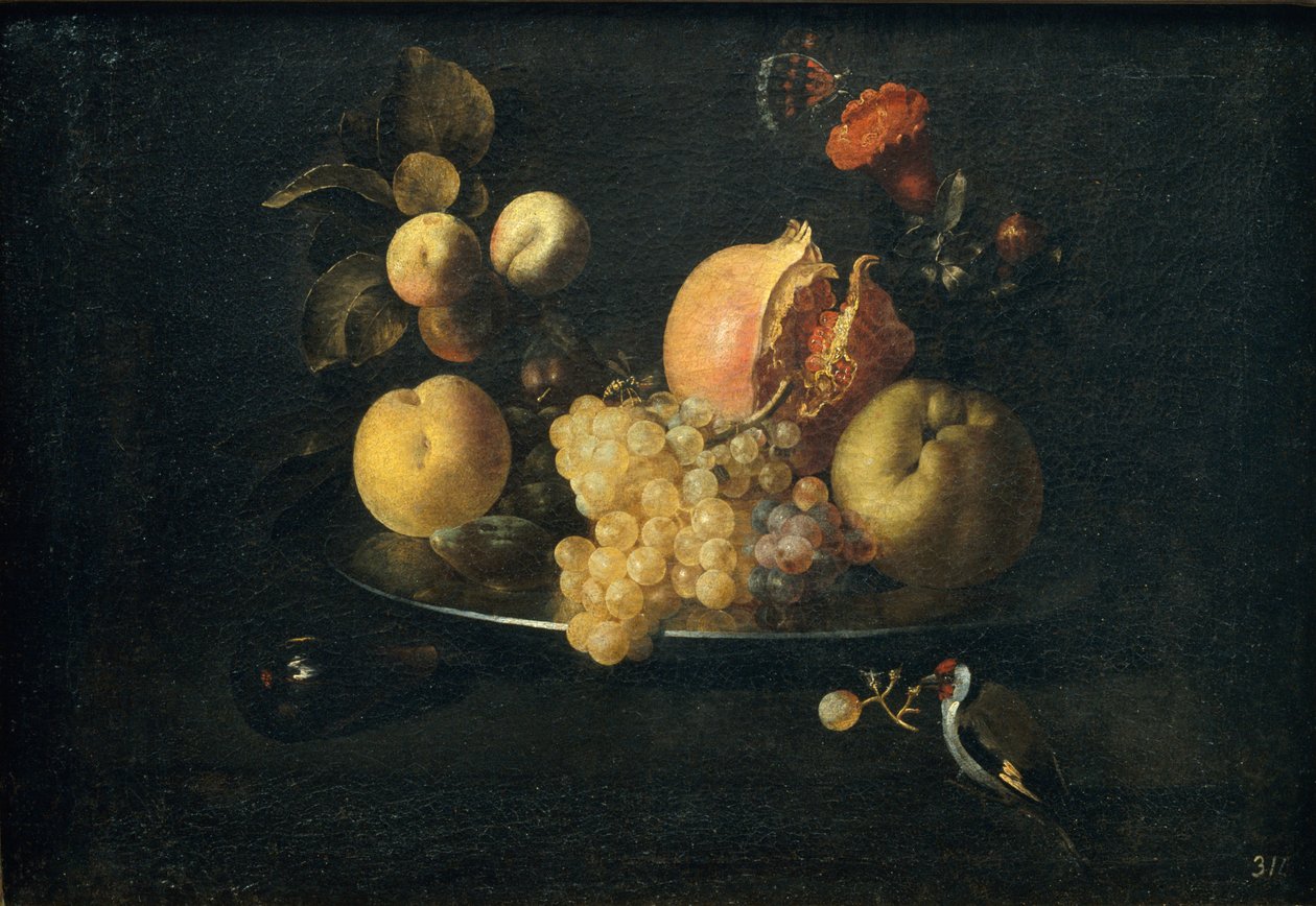 Still Life with Fruit and Goldfinch by Juan de Zurbaran