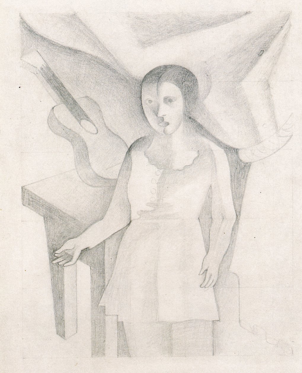 Young Girl and Guitar by Juan Gris
