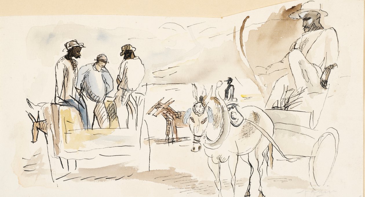 Black and Two Carts by Jules Pascin