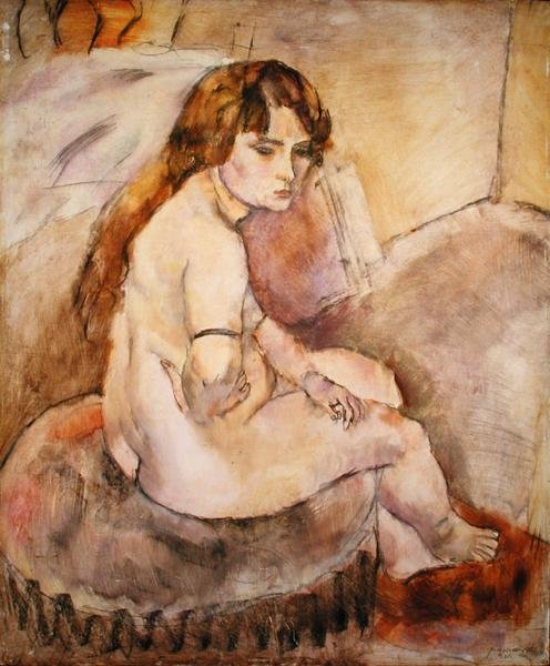 Nude Seated on a Hassock by Jules Pascin