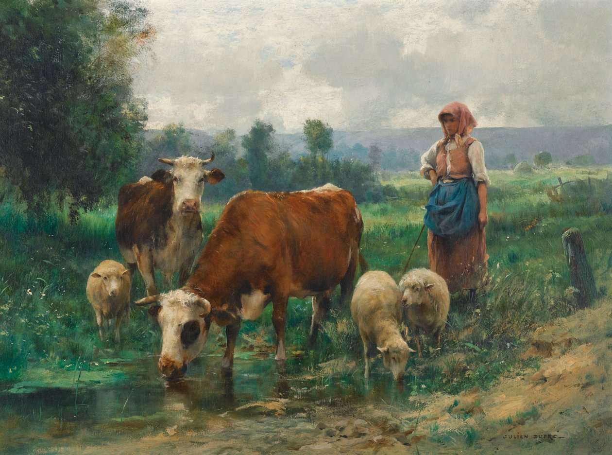 The Shepherdess with Her Flock by Julien Dupre