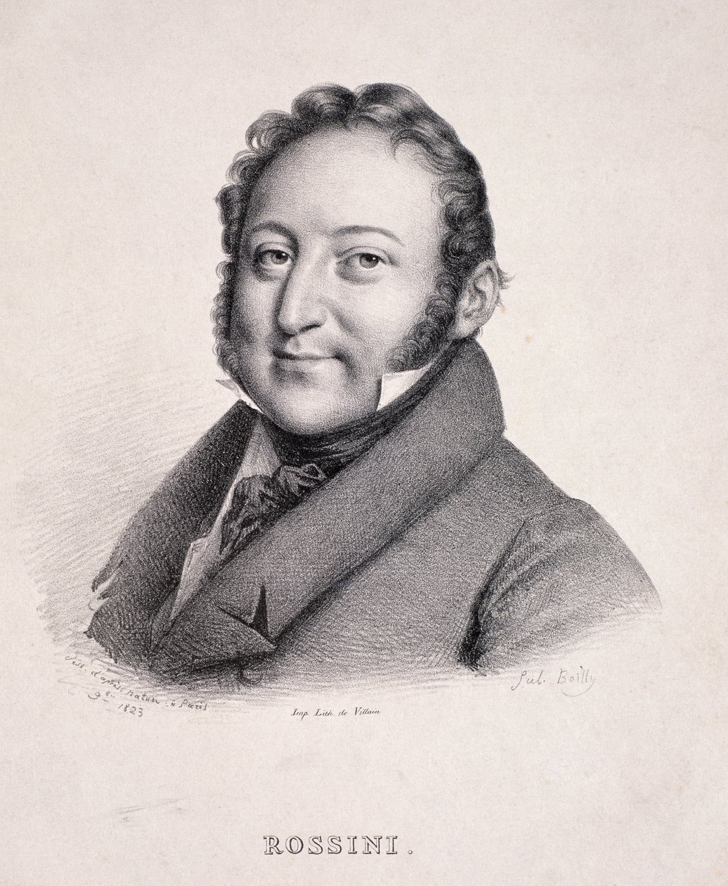 Portrait of Gioacchino Rossini, Engraved by Villain by Julien Leopold Boilly