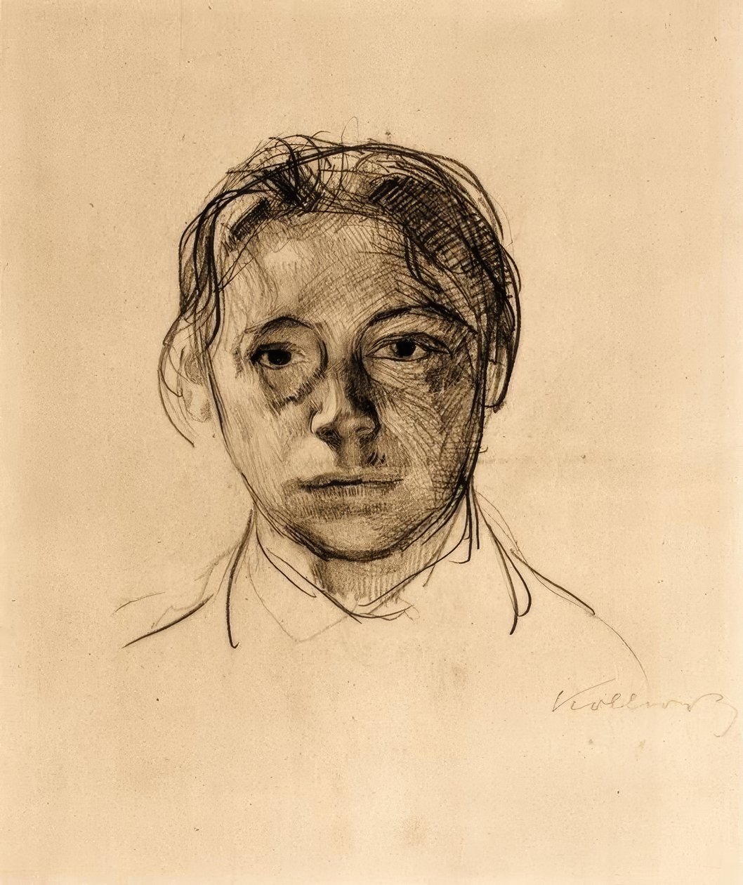 Youthful Self-Portrait with Loose Hair by Käthe Kollwitz