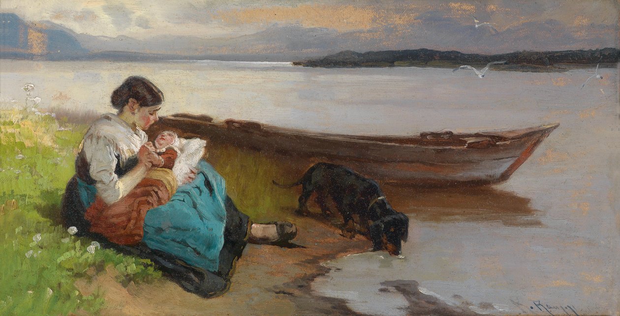 Mother with Child by the Lake by Karl Raupp