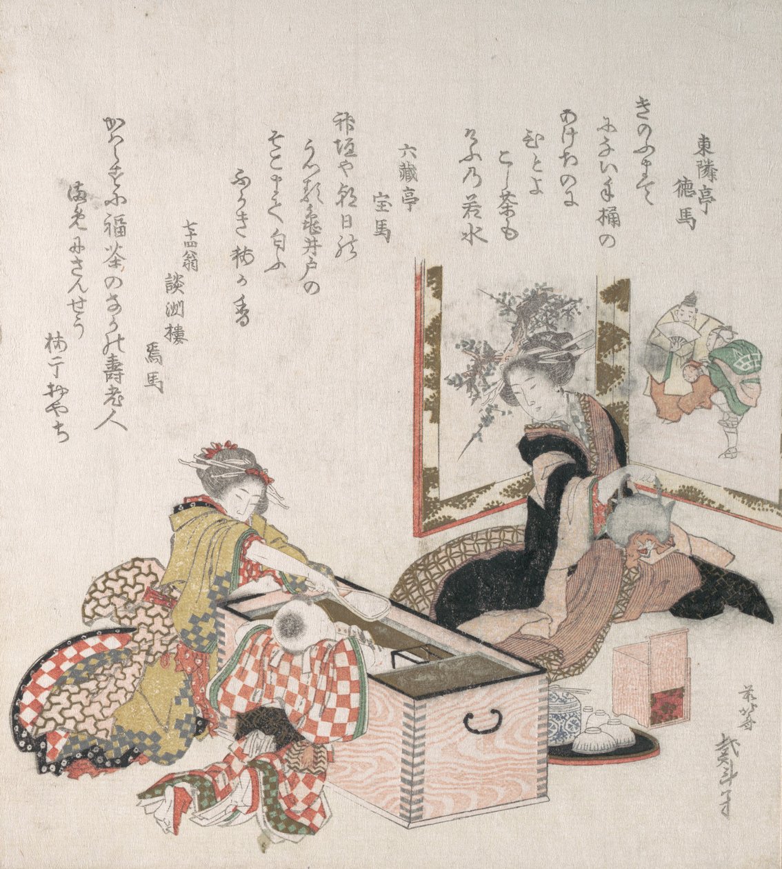 Women Preparing Tea Around the Fire-Holder by Katsushika Hokusai