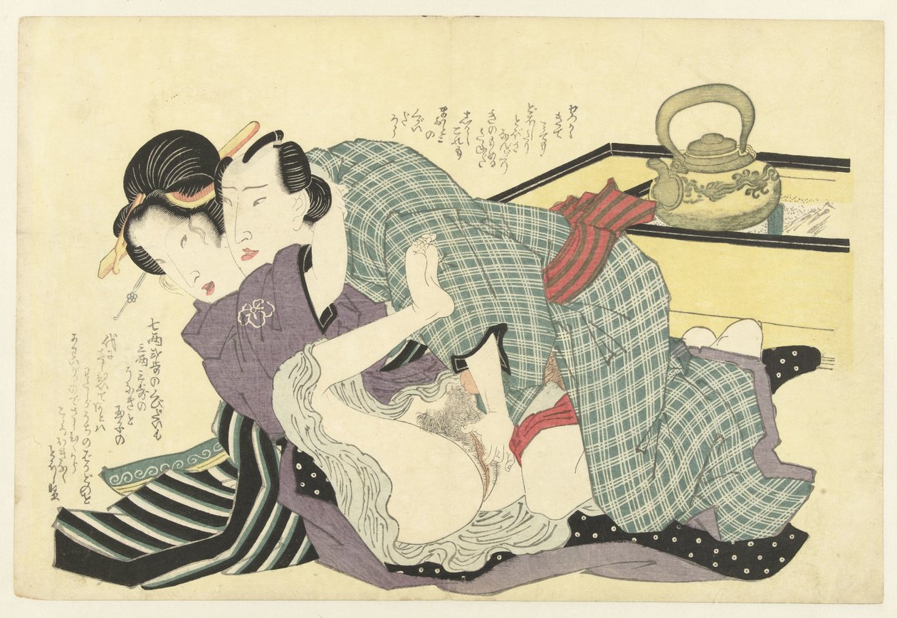 Loving Couple in Front of a Kettle by Keisai Eisen (attributed to)