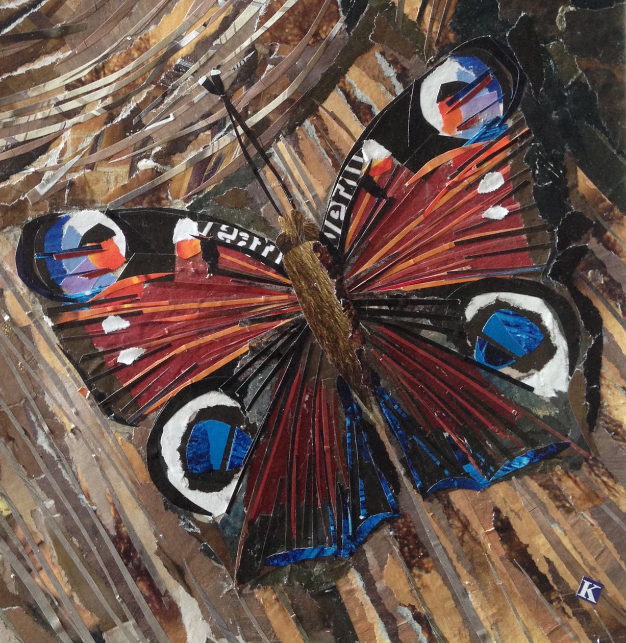 Awaken Peacock Butterfly on Woodpile by Kirstie Adamson