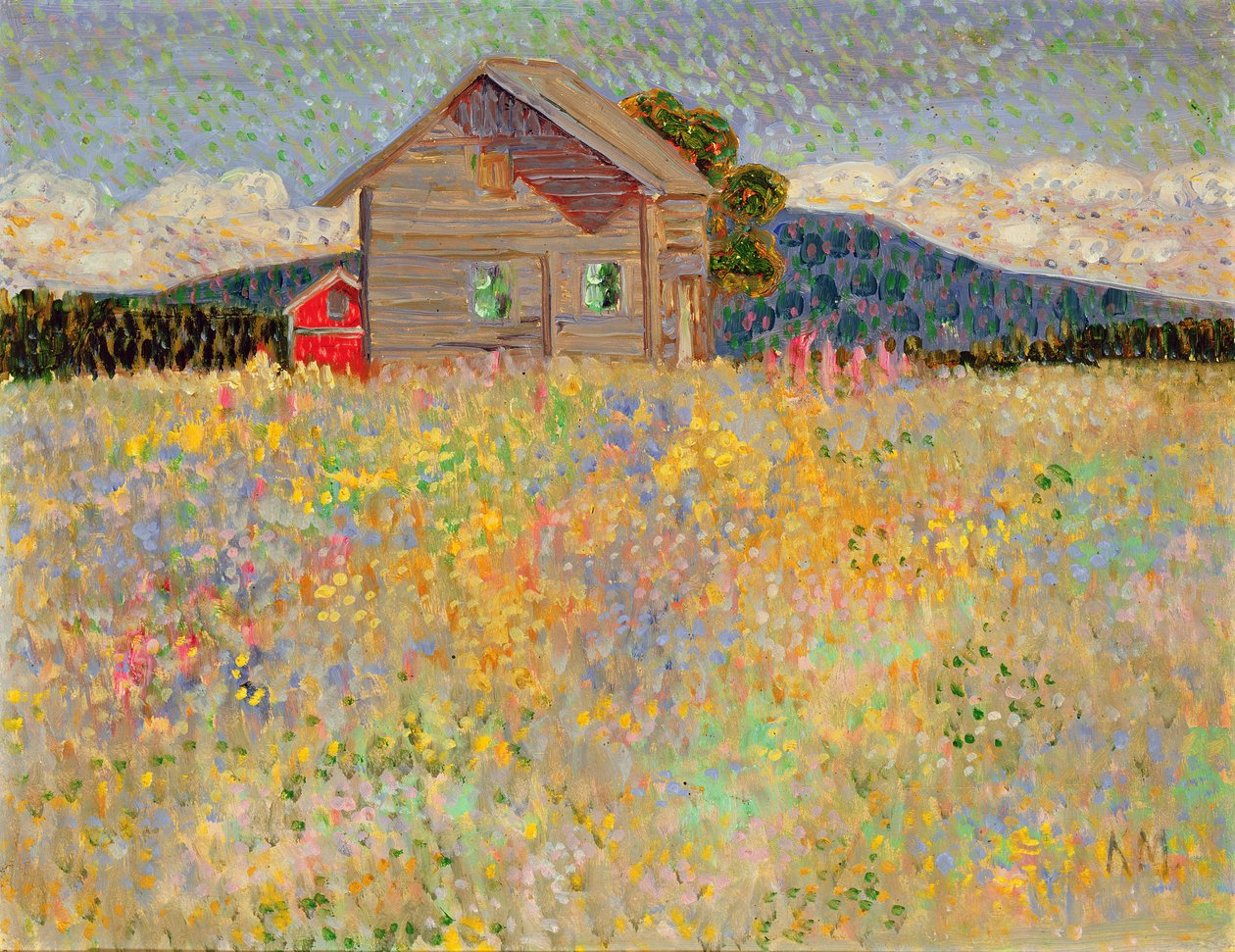 Small Wooden House in a Flowering Meadow by Konrad Magi