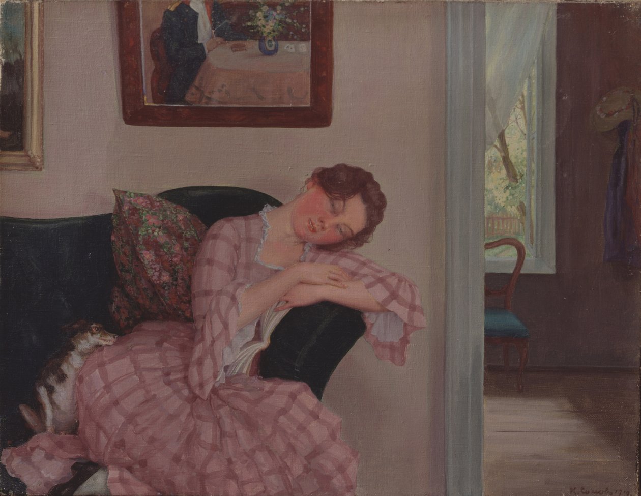 A sleeping Lady in Pink by Konstantin Andreevic Somov