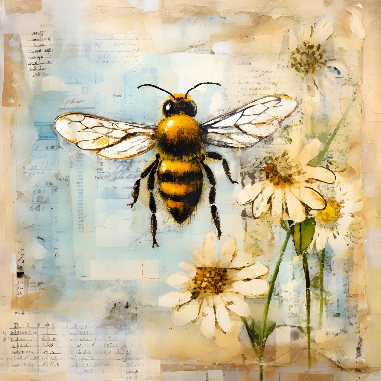 A Bee Illustration in Pastel Impasto Oil Technique 3 by Kurt Heppke