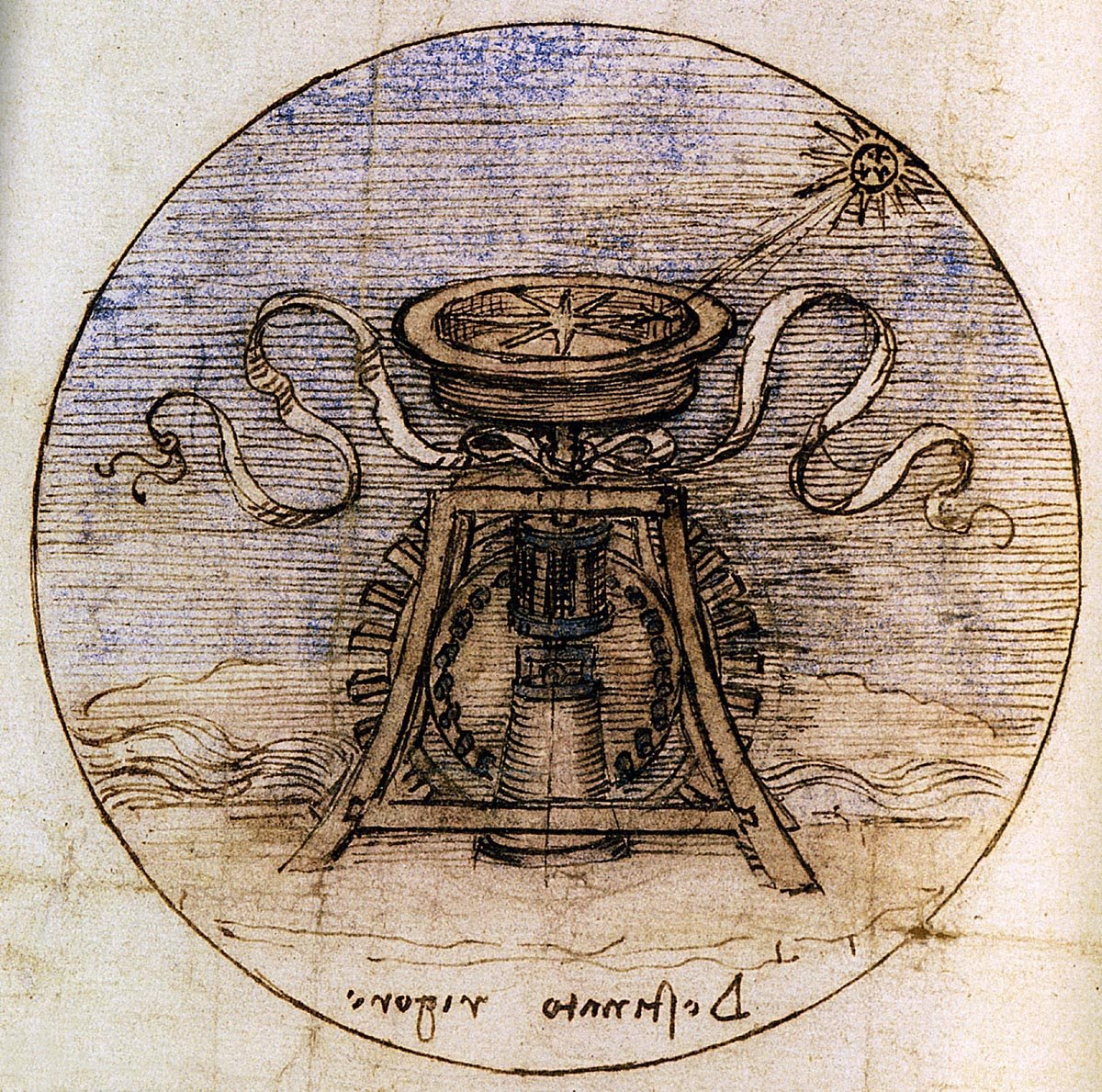 A water powered compass by Leonardo da Vinci