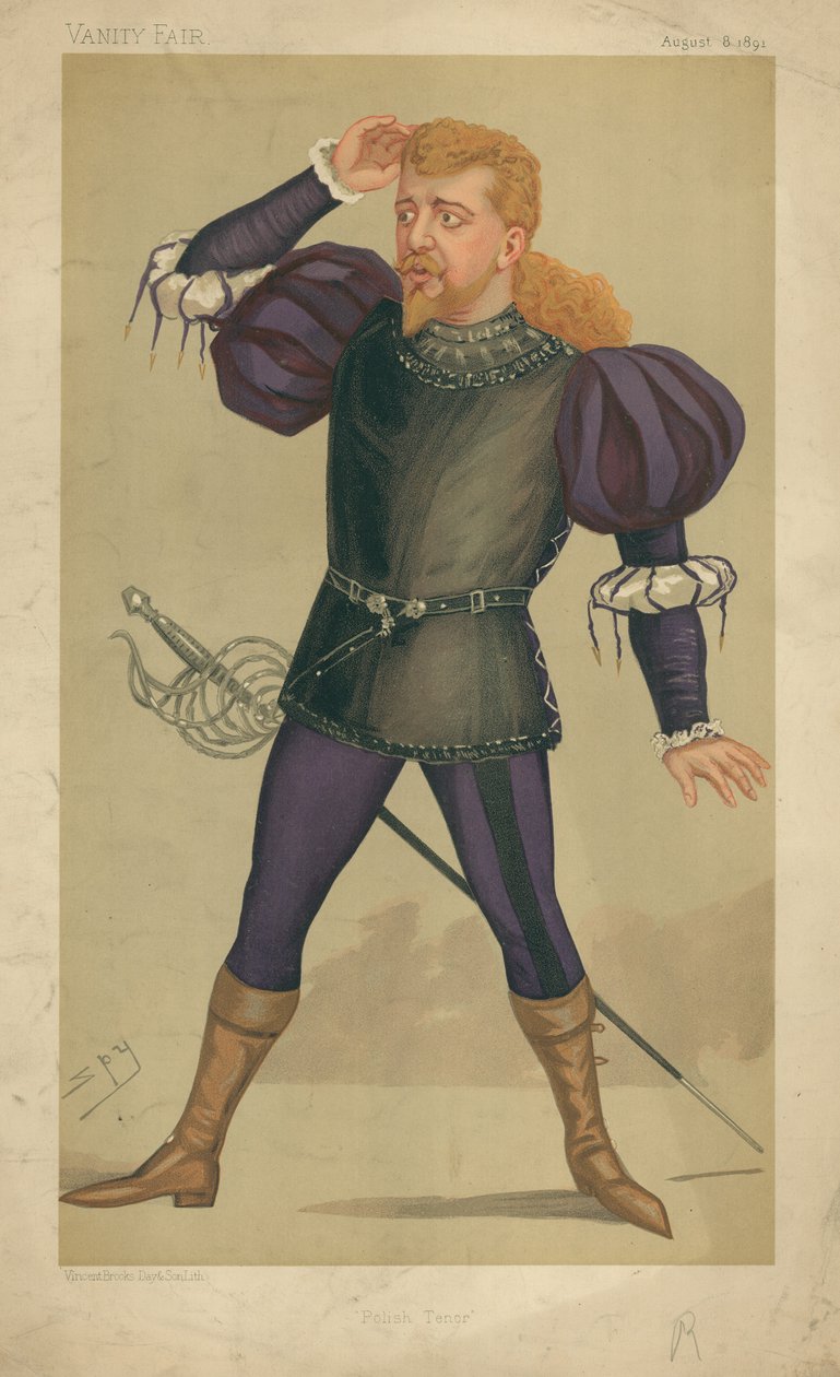 M Jean de Reszke, Polish tenor, 8 August 1891, Vanity Fair cartoon by Leslie Matthew Ward