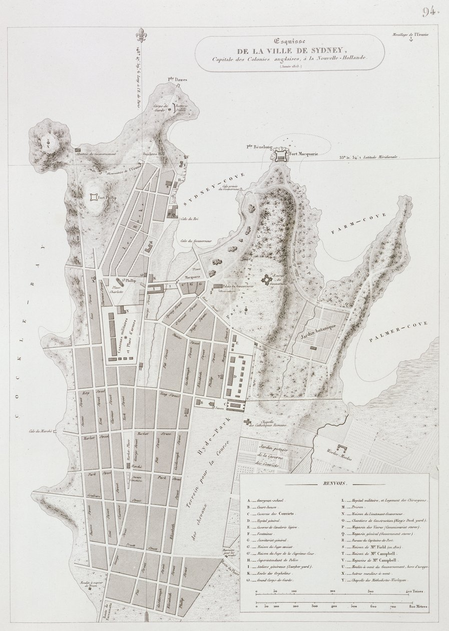 Plan of the Town of Sydney, from Voyage Autour du Monde, published 1822-24 by Louis Claude Desaulses de Freycinet